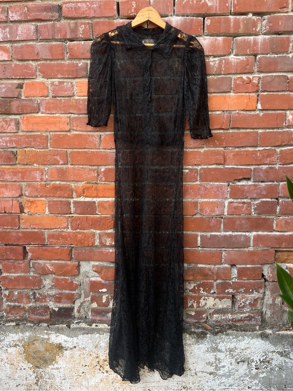 Antique 20s 30s Art Nouveau Deco Gothic Lace Tailored Black Maxi Dress XS